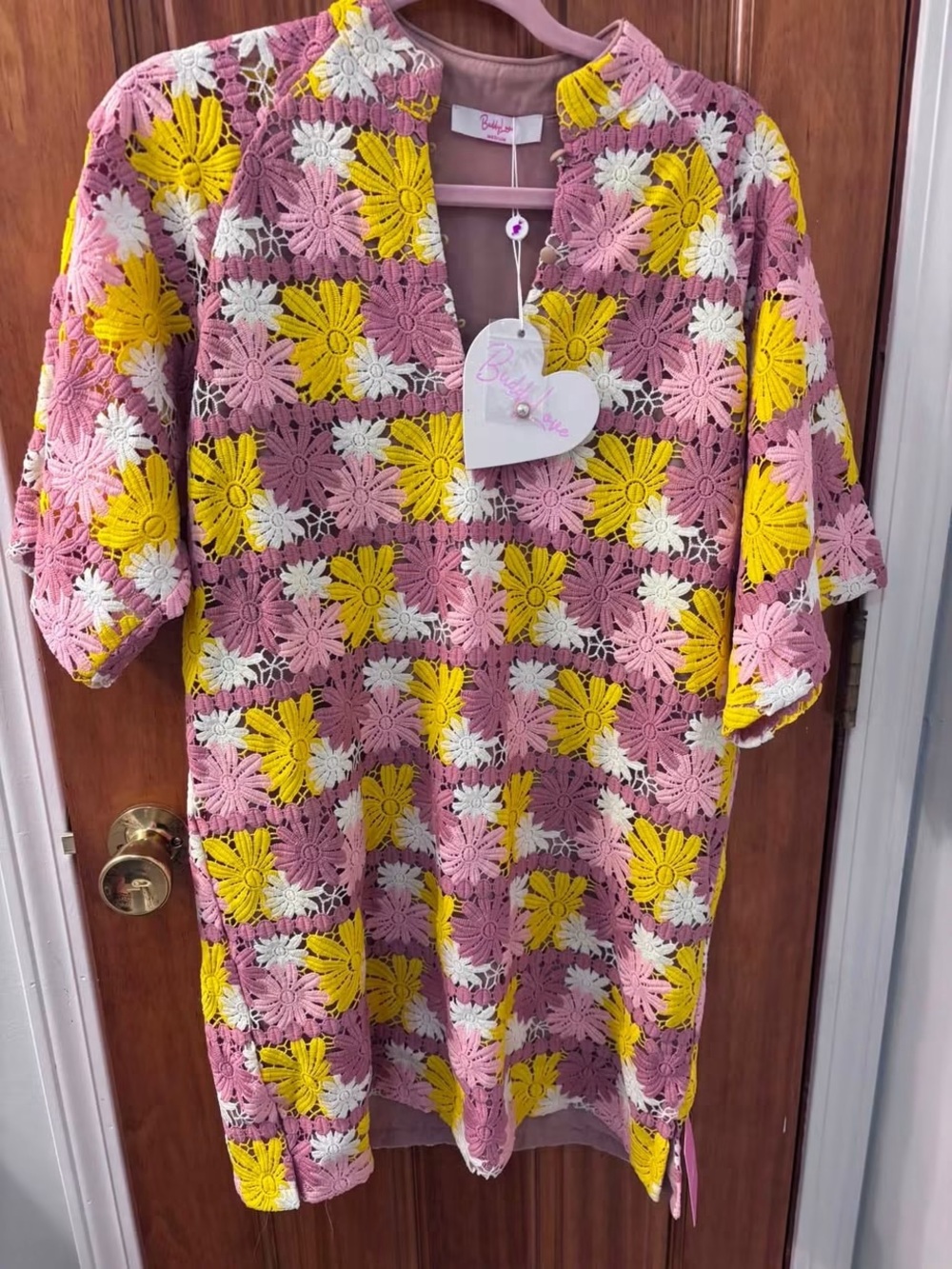 Buddy, love Lulu Pink & Yellow Crochet Floral dress, medium